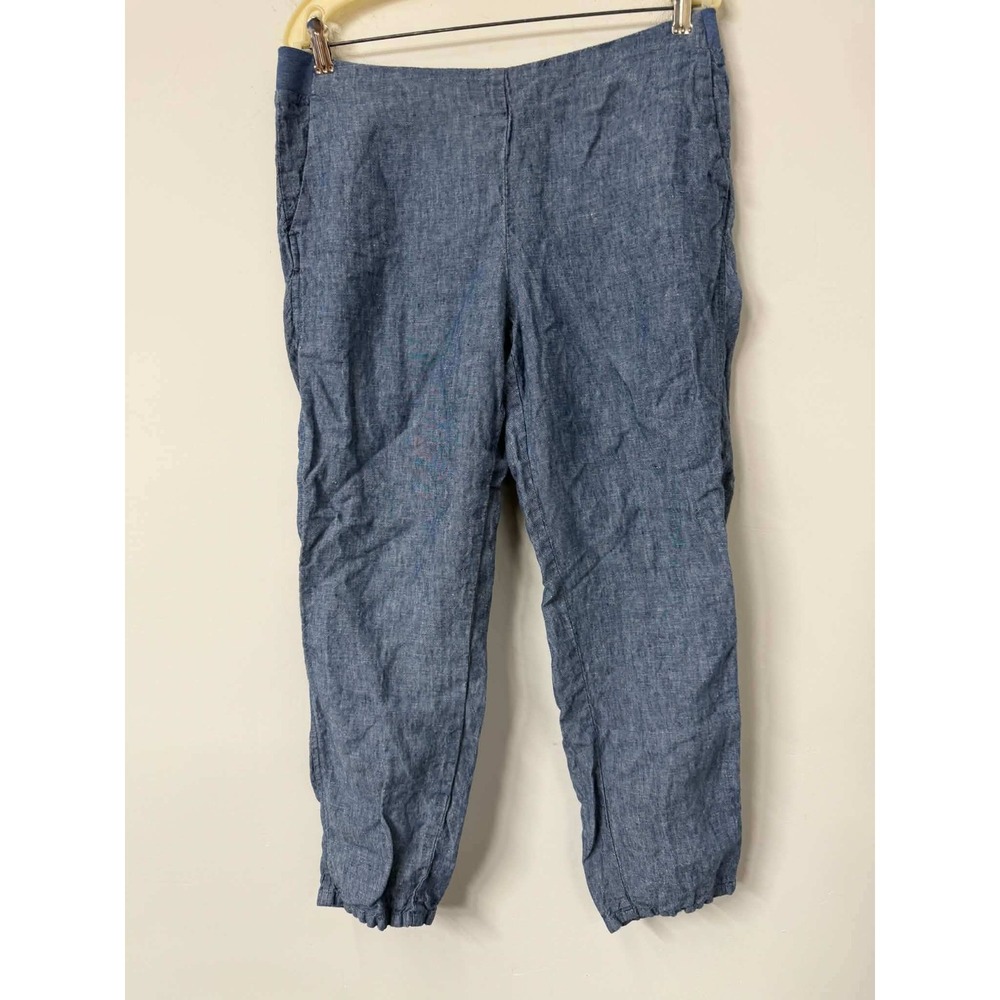 J.Jill Love Linen Blue Chambray Knit Waist Tapered Crop Pants Size M